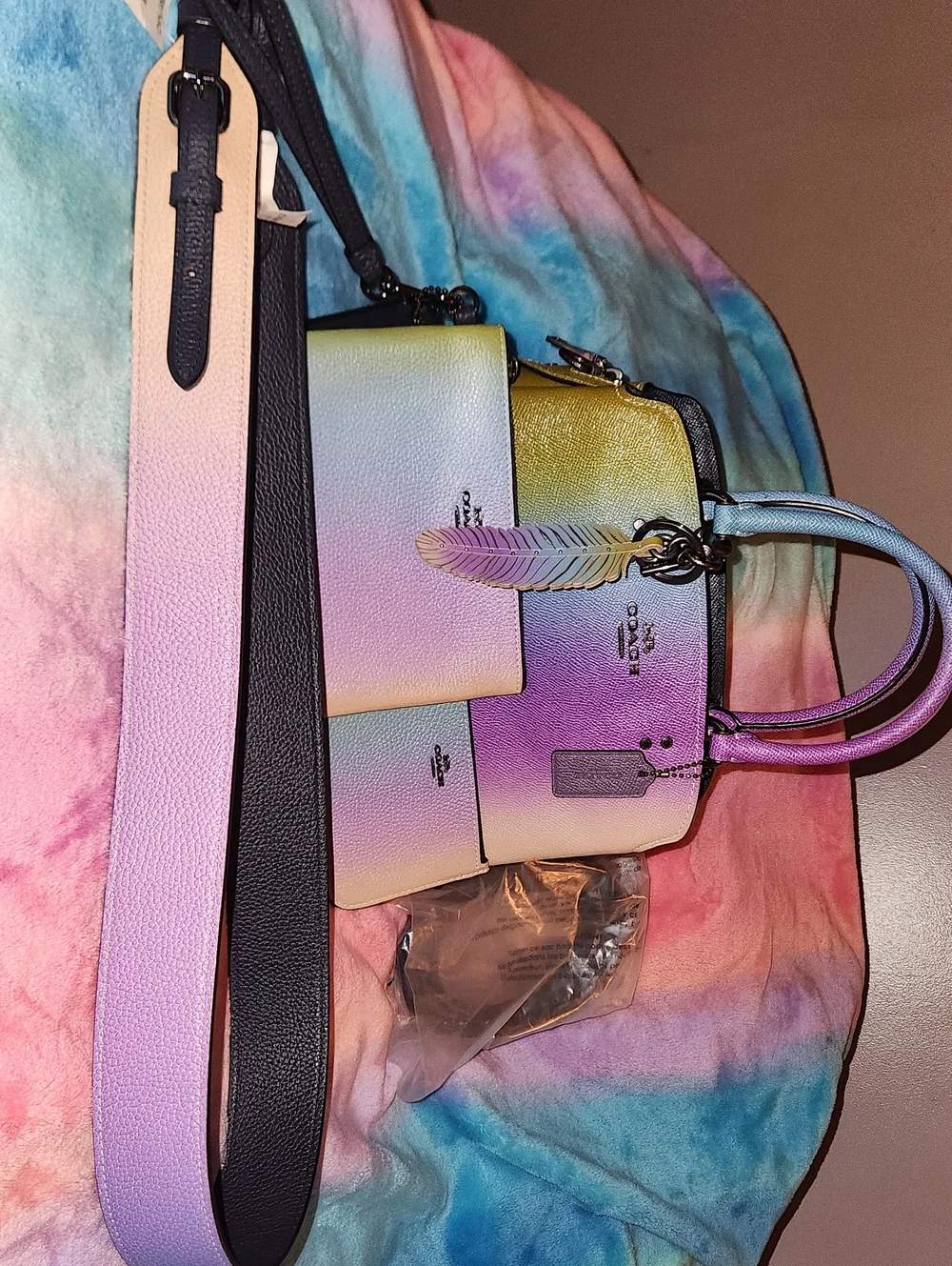 Coach Ombre Rainbow Purse, Strap, Feather, Wristlet, And Coin Case Set